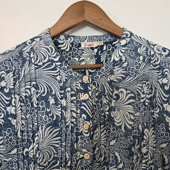 Faherty Linen Blend Gemina Tunic Dress – Size M – Cream, Blue - Picture 2 of 6